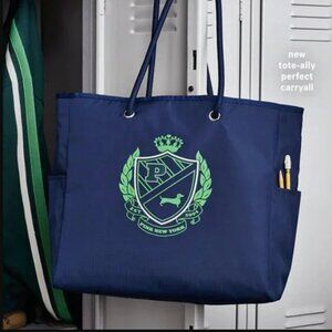 NWT PINK Victoria's Secret Reversible Tote Bag Brand New Solid Blue to Stripes